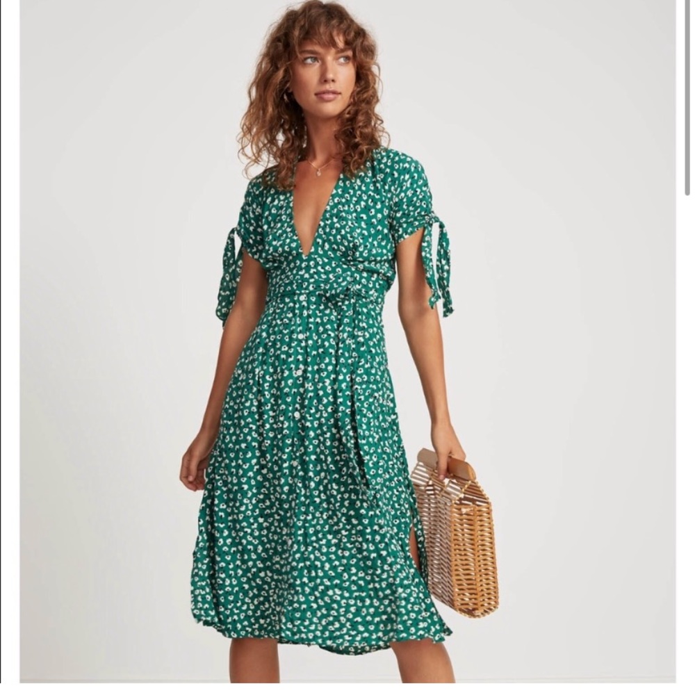 FATHFULL THE BRAND Nina green floral midi dress S